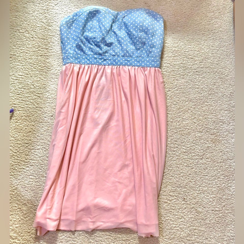 Elegant Strapless Blue and Pink Dress
